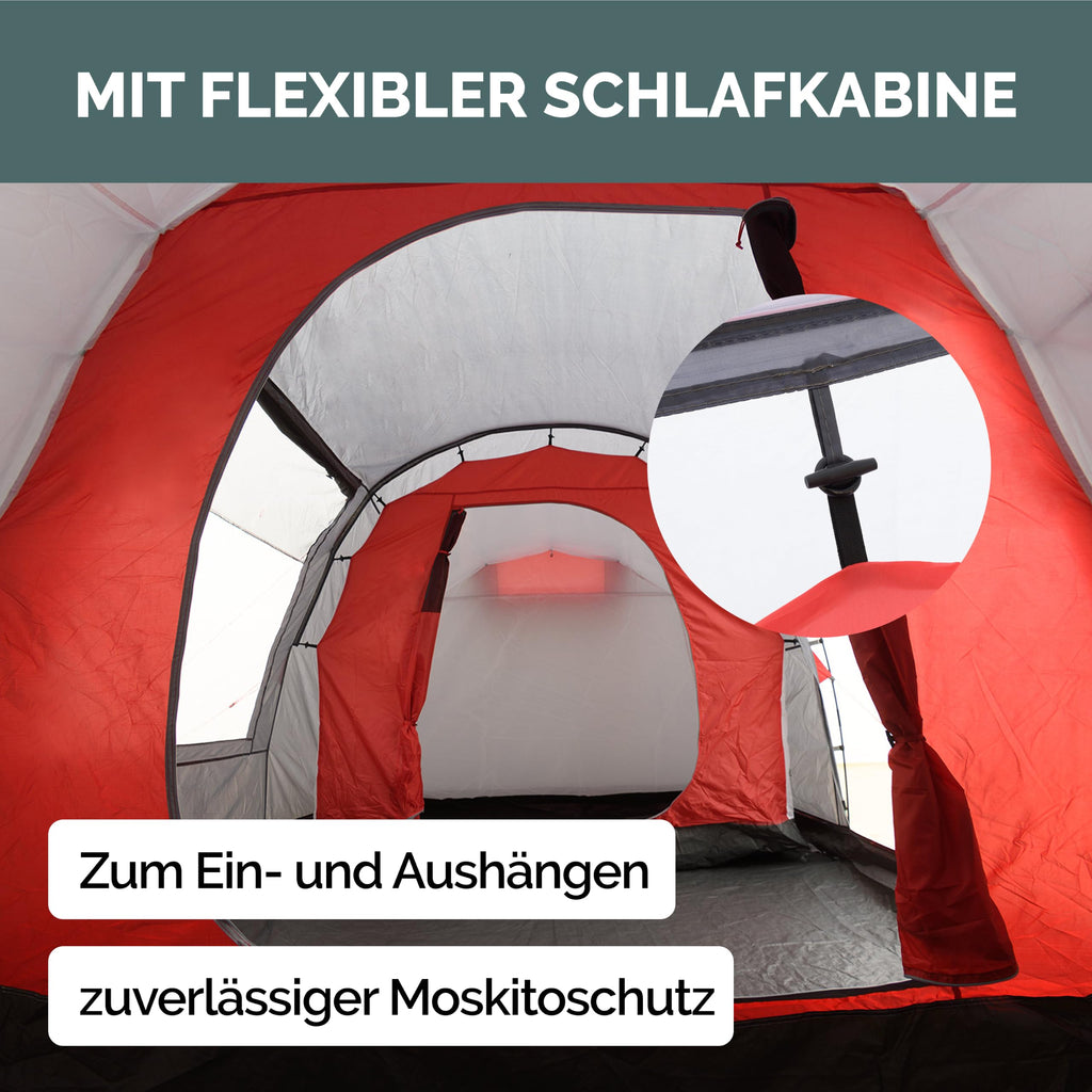 Lake Familienzelt für 4 Personen wasserdichtes Tunnelzelt mit 2 Schlafkabinen und großem Vorraum und Stehhöhe