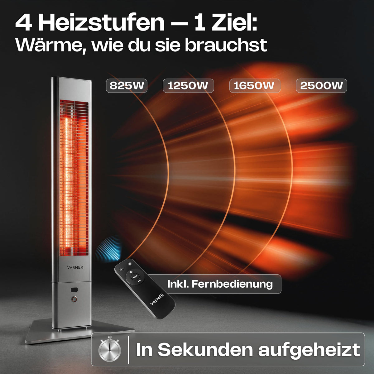HeatTower Infrarot Standheizstrahler 2500 Watt 4 Heizstufen mit Fernbedienung für Terrasse Outdoor elektrisch
