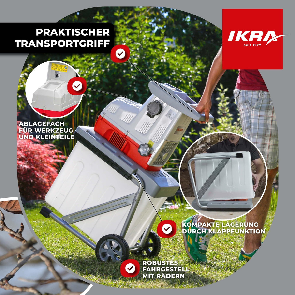 Elektro Gartenhäcksler Walzenhäcksler ILH 3000A mit Aststärke bis 44 mm für Äste und Strauchschnitt