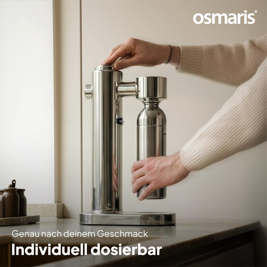 Wassersprudler aus Edelstahl, 2x 1,1 L Edelstahlflaschen, geschmacksneutral, 100% dicht, mit Druckablassventil