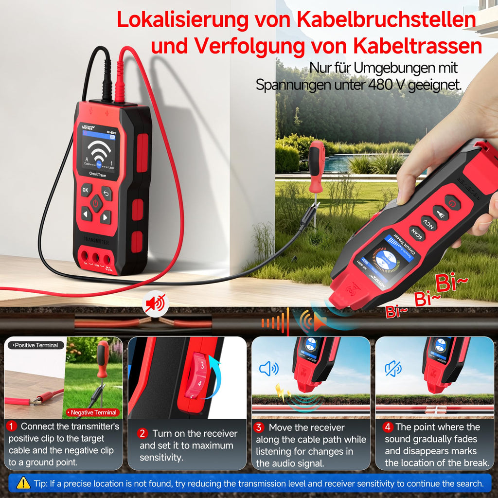 NF8301 Kabelsuchgerät und Leitungssucher mit Digitalmultimeter 8 Stufen für Wand Sicherung Bewässerungskabel
