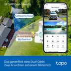 C645D KIT Solar Außenkamera mit Akku 2K Dualobjektiv 165° 6mm WLAN 2,4/5GHz KI Erkennung 24/7 microSD Cloud
