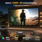 Beamer 4K Heimkinoprojektor kompatibel, 1080P, Autofokus, HDMI CEC