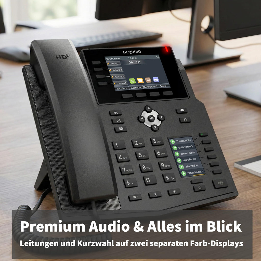 IP Telefon VoIP SIP GX5+ mit 2x Farbdisplay und Freisprechfunktion für FritzBox und Telekom