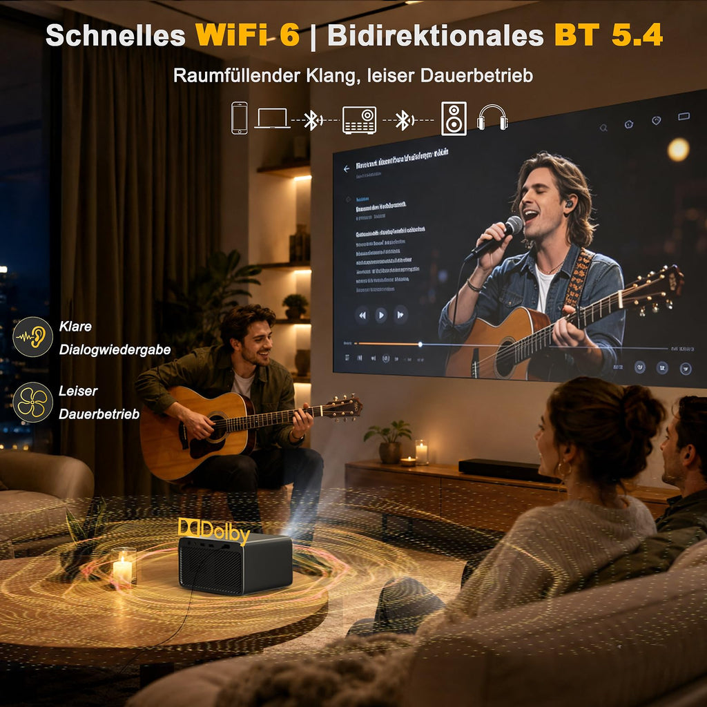 Beamer 4K Heimkinoprojektor kompatibel, 1080P, Autofokus, HDMI CEC