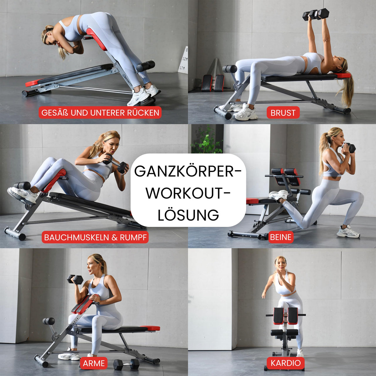 Multifunktionale Hantelbank mit Bauchtrainer und Rückentrainer für Fitness und Krafttraining zu Hause