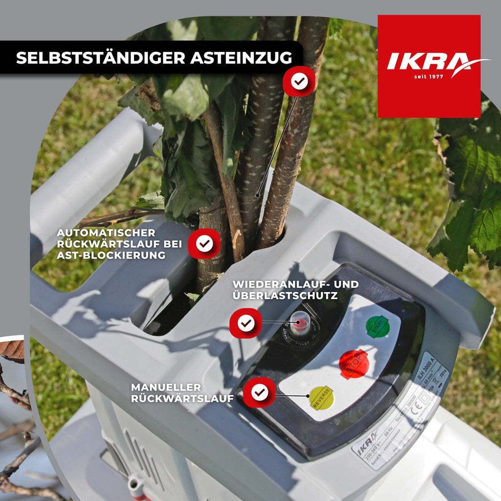 Elektro Gartenhäcksler Walzenhäcksler ILH 3000A mit Aststärke bis 44 mm für Äste und Strauchschnitt