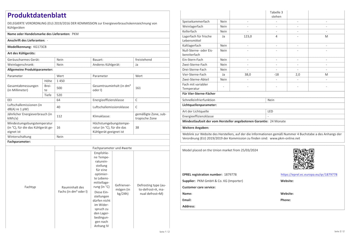 Kühl-/Gefrierkombination KG173CB, 161 L, 50 cm, LED, 40 dB, wechselbarer Türanschlag, schwarz, Energieklasse C