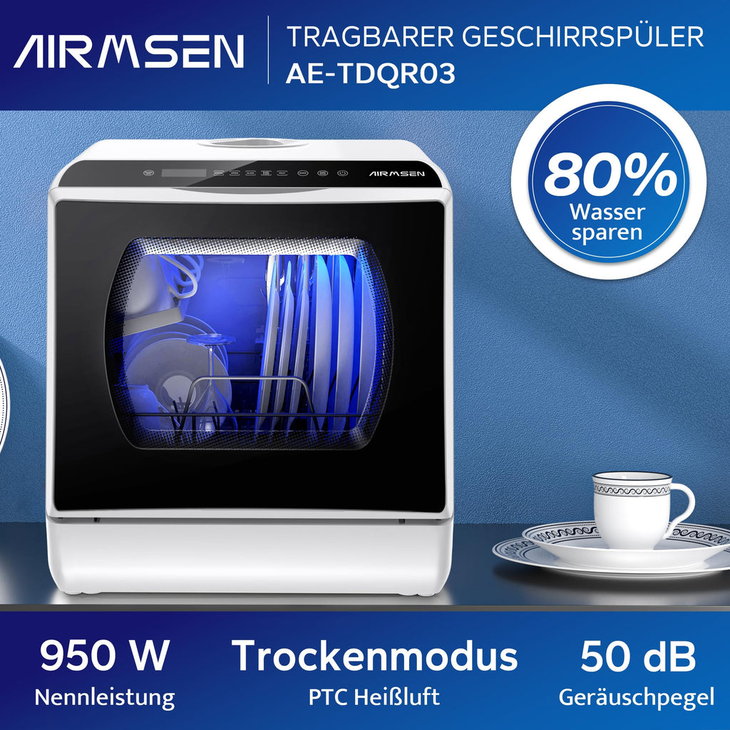 Platzsparender Mini Tischgeschirrspüler mit 5+1 Programmen und Energieklasse D für Zuhause
