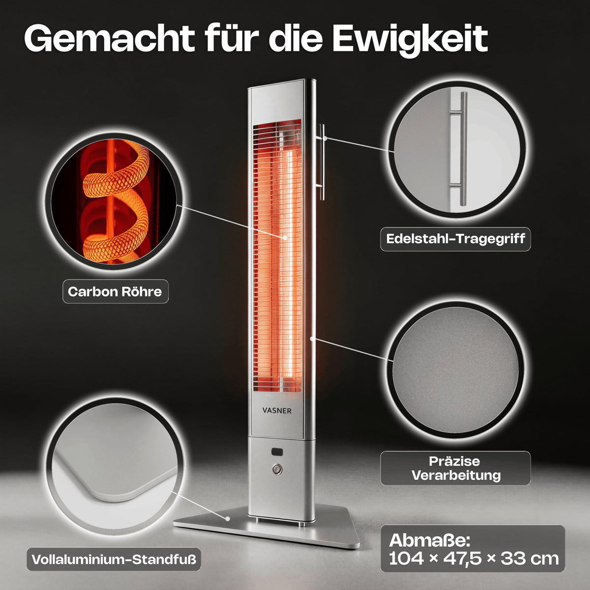 HeatTower Infrarot Standheizstrahler 2500 Watt 4 Heizstufen mit Fernbedienung für Terrasse Outdoor elektrisch