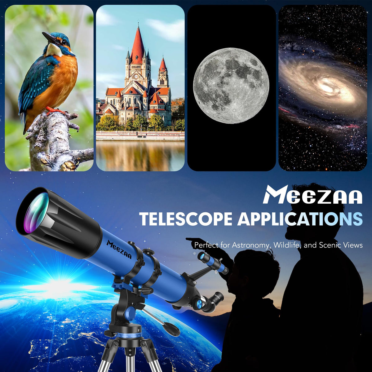 Astronomisches Refraktorteleskop 90mm Blende 800mm AZ Mount für Erwachsene und Kinder Anfänger mit Stativ