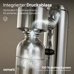 Wassersprudler aus Edelstahl, 2x 1,1 L Edelstahlflaschen, geschmacksneutral, 100% dicht, mit Druckablassventil