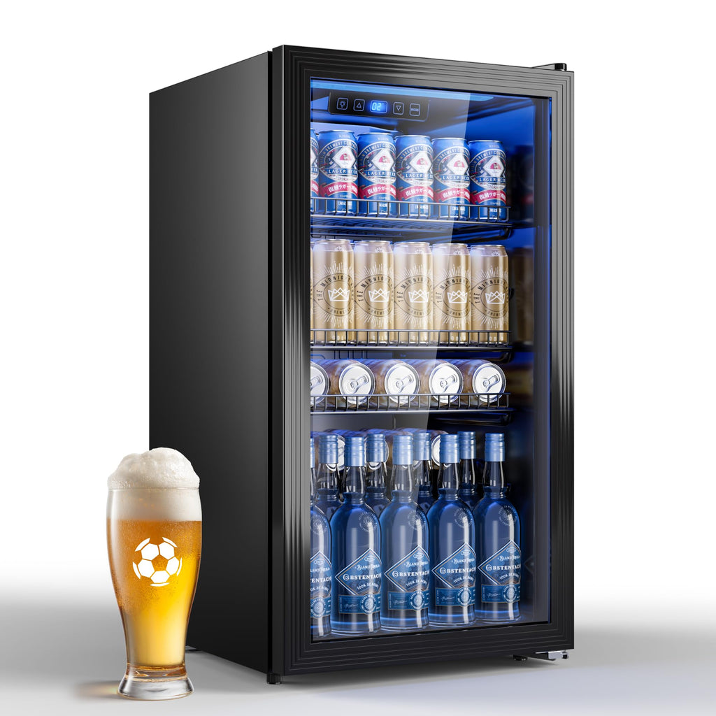 Mini Getränkekühlschrank 90L mit Glasfront für bis zu 128 Dosen mit verstellbaren Regalen Energieklasse C