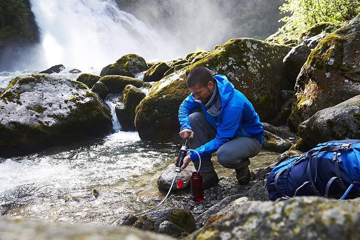 Pocket Outdoor Wasserfilter mit Pumpfilter zur Trinkwasseraufbereitung für Camping Survival Notfall