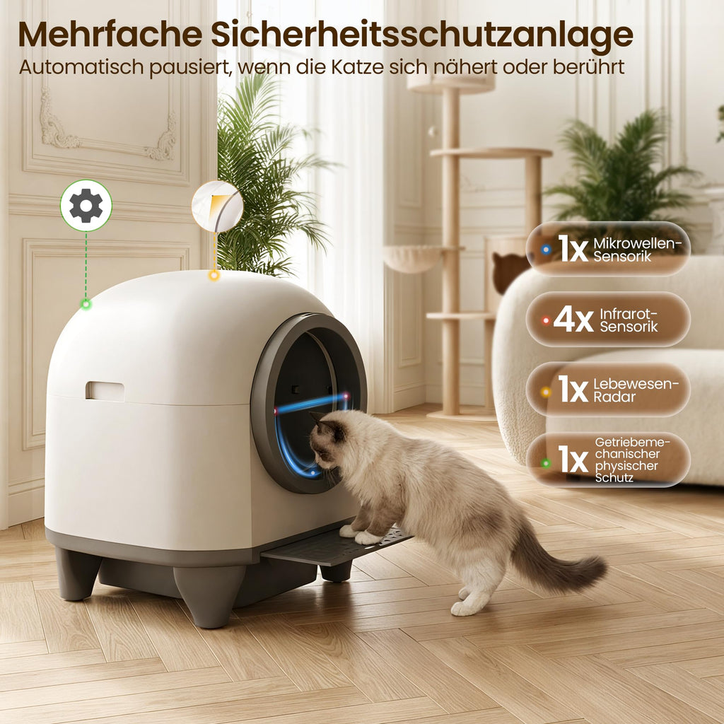 Automatisches Katzenklo 90L Katzentoilette mit Selbstreinigungsfunktion für Mehrkatzenfamilien