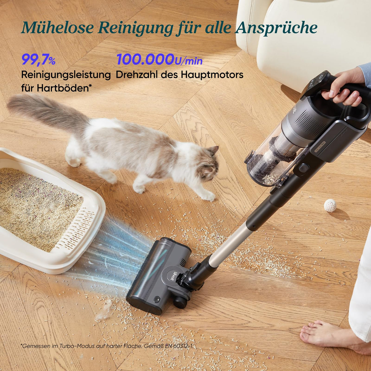 Kabelloser Akku Staubsauger LVAC 200 MAX bis zu 100 m² Anti Tangle HEPA 99,99% für Zuhause