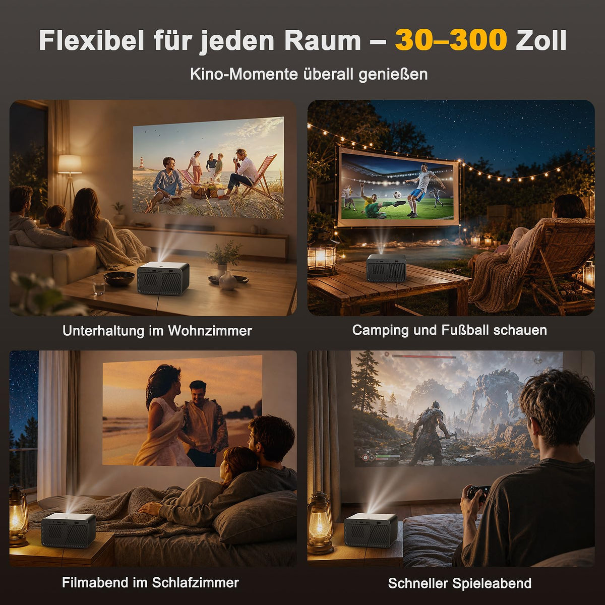 Beamer 4K Heimkinoprojektor kompatibel, 1080P, Autofokus, HDMI CEC