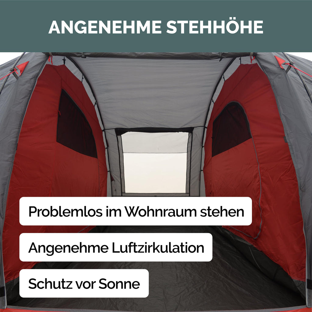 Lake Familienzelt für 4 Personen wasserdichtes Tunnelzelt mit 2 Schlafkabinen und großem Vorraum und Stehhöhe