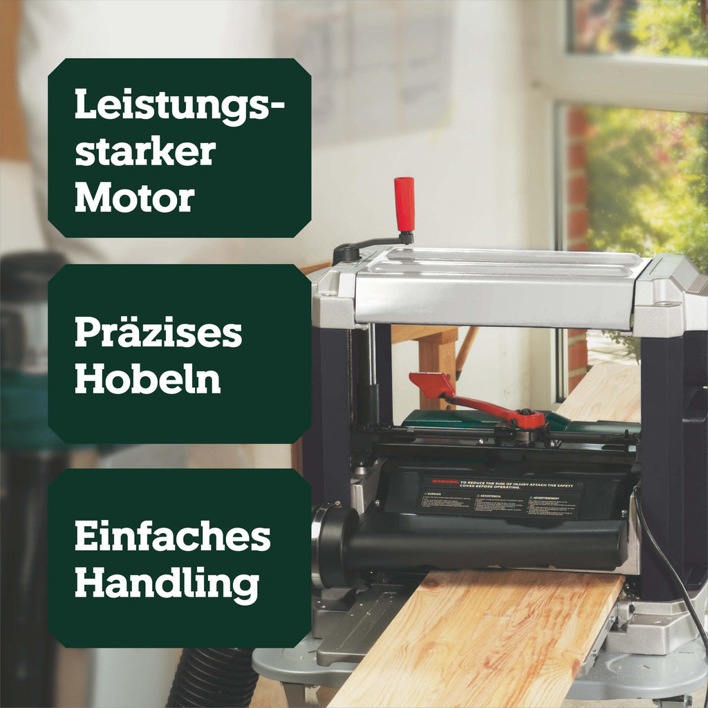 Kraftvolle mobile Dickenhobelmaschine DH 330 mit 1800 W und HSS Messer für präzise Holzbearbeitung