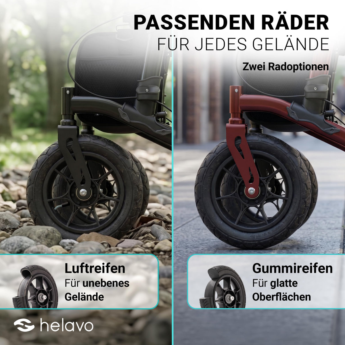 Faltbarer Outdoor Rollator mit Luftbereifung für den Außenbereich als Gehhilfe und Mobilitätshilfe