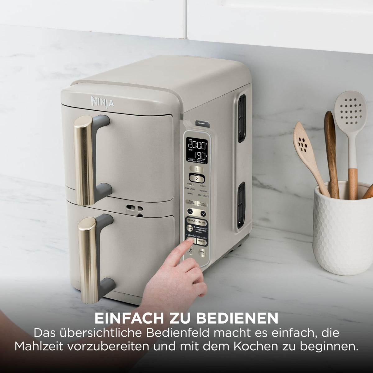 Multifunktionale Double Stack XL Heißluftfritteuse mit 6 Funktionen in Steingold SL451EUSD