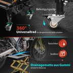 Hydraulischer Motorradheber in Schwarz mit 160 kg Tragkraft und 4 Rollen zum Aufbocken und Transportieren