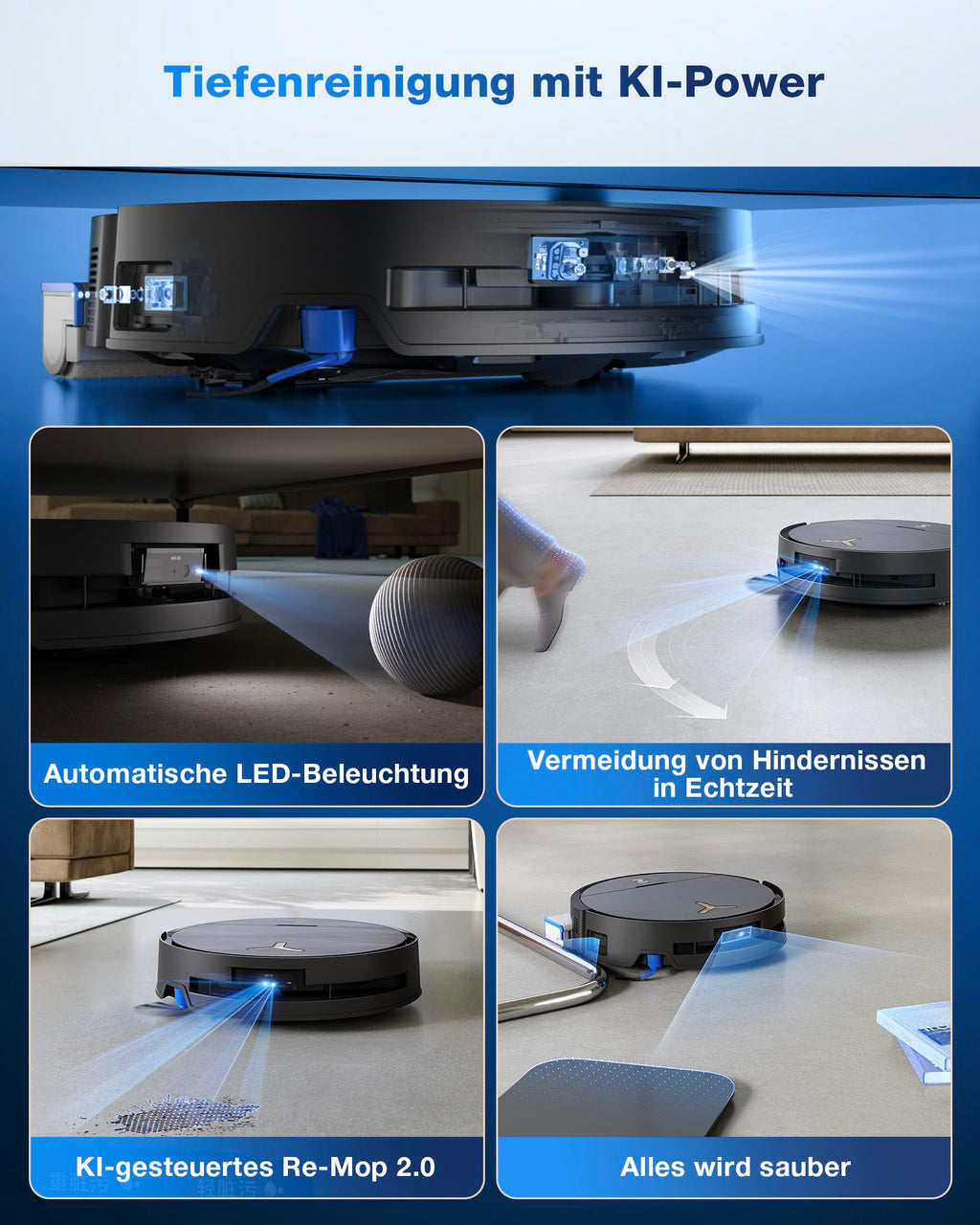 X9 Pro Omni Saugroboter mit Wischfunktion und Saugkraft von 16.600 Pa sowie OZMO Roller Wischsystem
