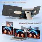 15.6” 1080P FHD Triple Laptop Monitor Erweiterung, Um 235° Drehbarer, Abnehmbarer Dreifach-Bildschirm für 13-17,3” Laptops