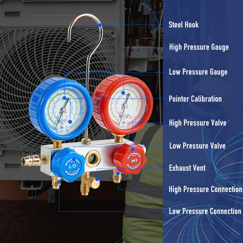 Vakuumpumpe und Manometer Set für HVAC AC Kältemittelaufladung an Klimaanlagen ideal für R410A R22 R407C