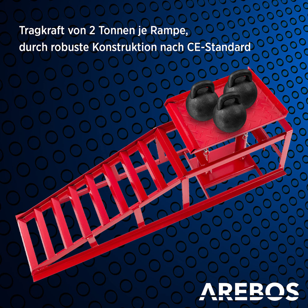 2X Auffahrrampe mit hydraulischem Wagenheber höhenverstellbar 2 Tonnen für Auto und Werkstatt
