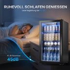 Mini Getränkekühlschrank 90L mit Glasfront für bis zu 128 Dosen mit verstellbaren Regalen Energieklasse C