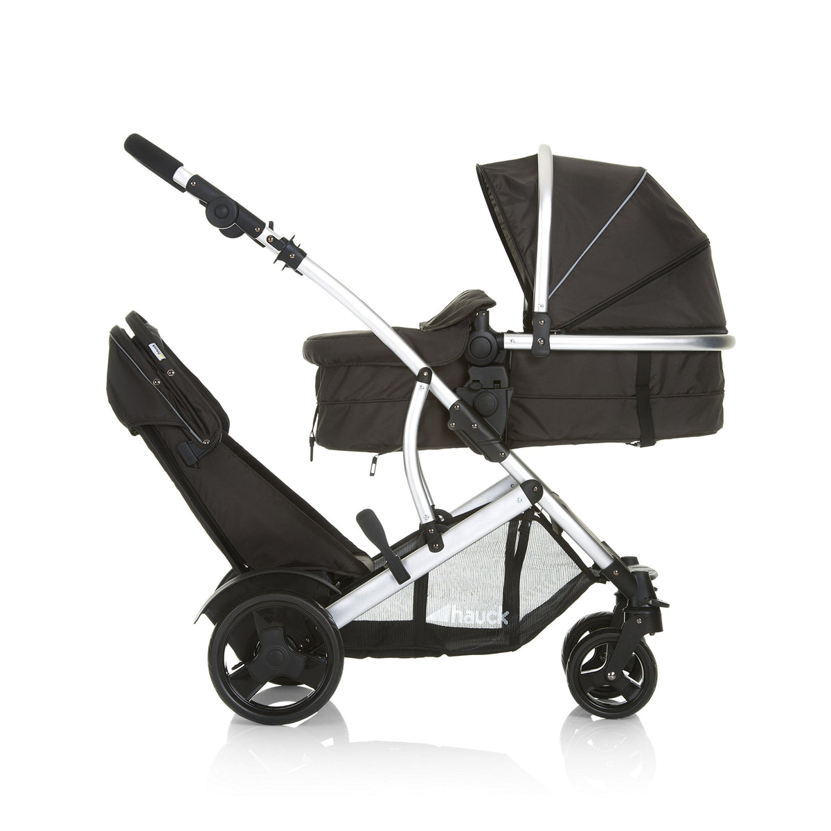 Duett 2 Geschwisterwagen Regenschutz Hauptsitz als Babywanne ab Geburt 15 kg Zweitsitz abnehmbar Black Forest
