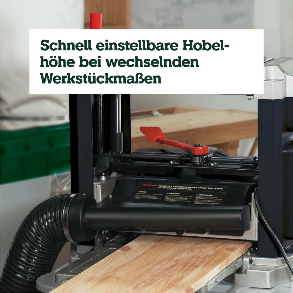 Kraftvolle mobile Dickenhobelmaschine DH 330 mit 1800 W und HSS Messer für präzise Holzbearbeitung