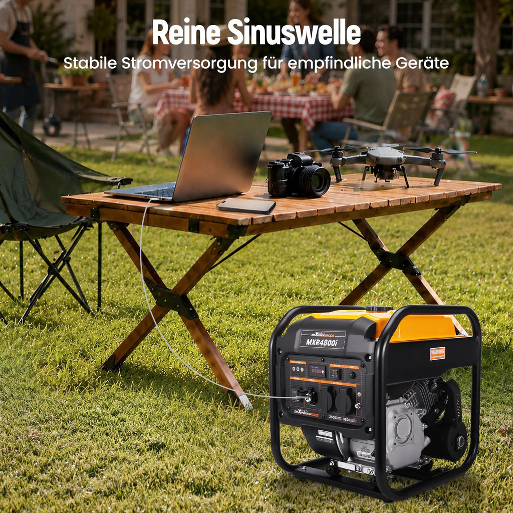 Benzin Inverter Stromgenerator 3800W, leise, mit 2x 230V Steckdosen und USB, für Camping und Notstrom