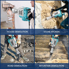 Abbruchhammer 1700W SDS Hex Stemmhammer 65 J Betonbrecher Antivibrationsgriff 2 Meißel Transportbox mit Rollen