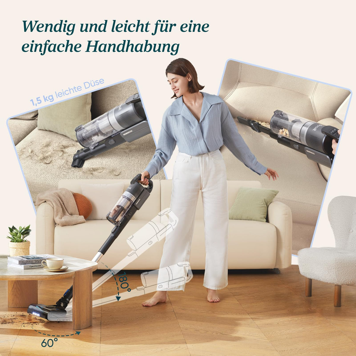 Kabelloser Akku Staubsauger LVAC 200 MAX bis zu 100 m² Anti Tangle HEPA 99,99% für Zuhause