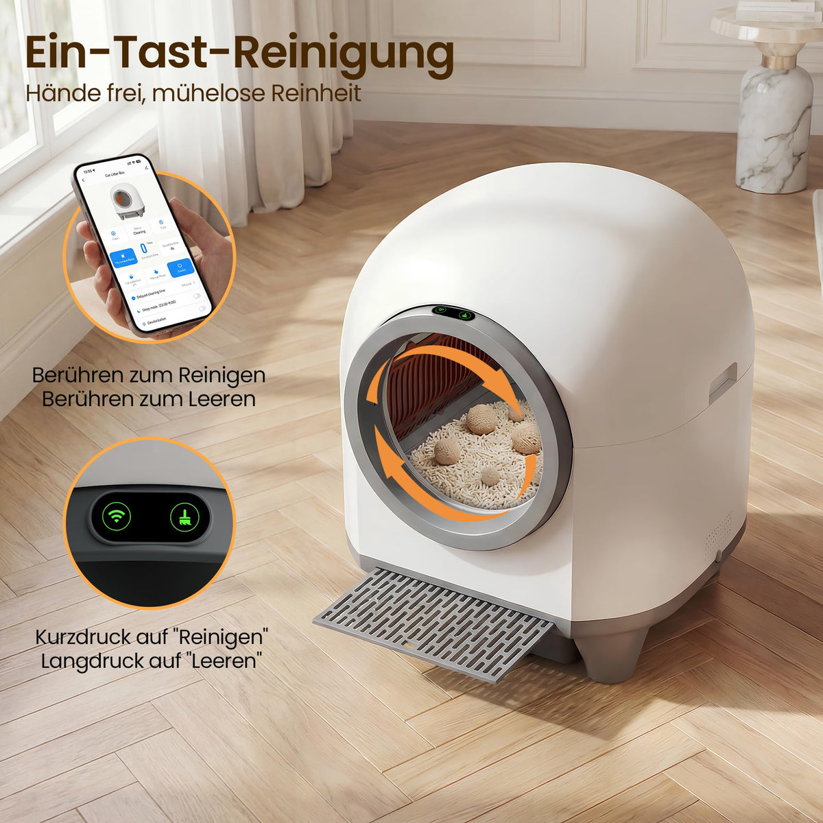 Automatisches Katzenklo 90L Katzentoilette mit Selbstreinigungsfunktion für Mehrkatzenfamilien