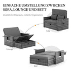 Rattan Gartenlounge Set 2 Sitzer Gartensofa Auflagenbox verstellbare Rückenlehne wetterfest Hocker Kissen Grau