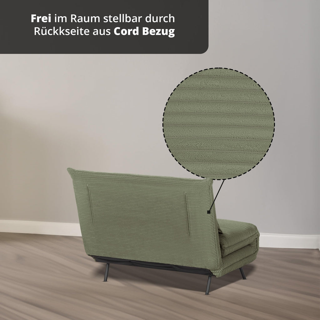 Schlafsessel Grün Cordstoff Liegefläche 193x108 cm Sitzhöhe 42 cm Relax und Schlaffunktion inkl. Nierenkissen
