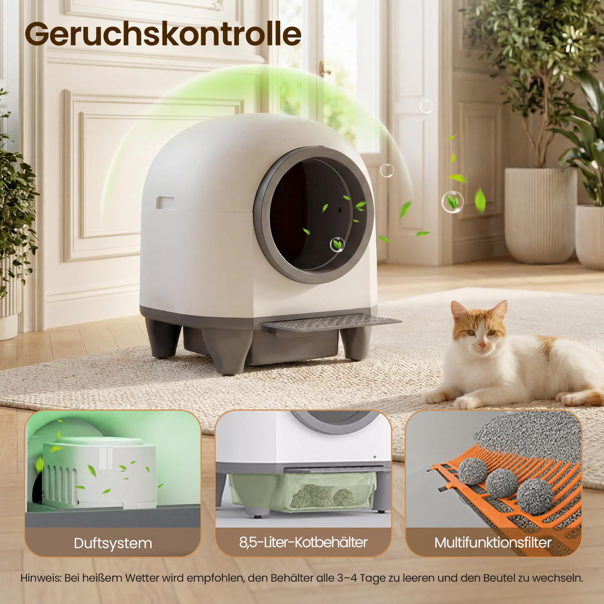 Automatisches Katzenklo 90L Katzentoilette mit Selbstreinigungsfunktion für Mehrkatzenfamilien