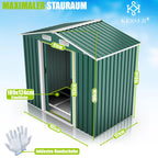 XL Metall Gerätehaus 4,2m³ mit Fundament 195x131x186cm 2x Schiebetür Satteldach Arbeitshandschuhe Grün