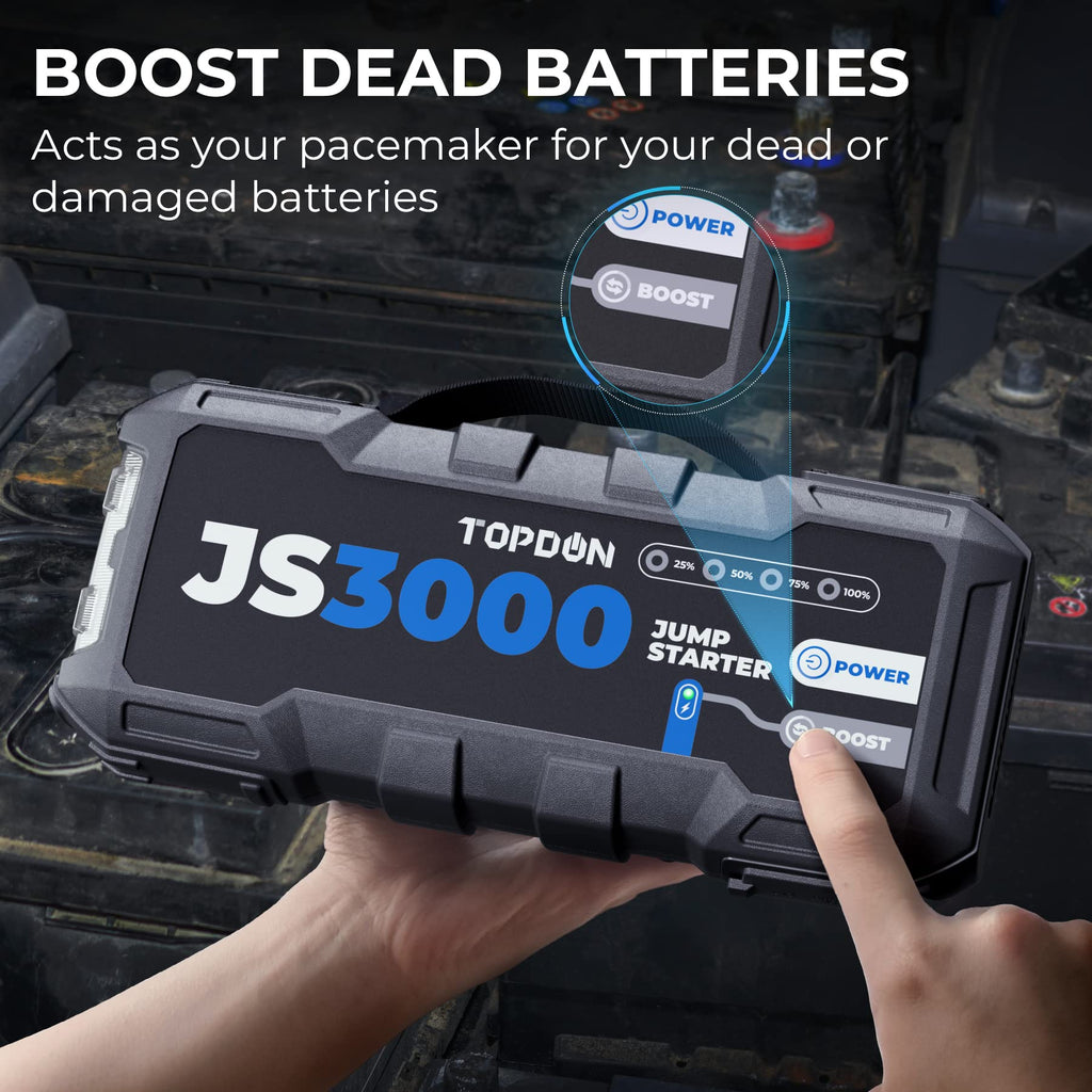 JS3000 Starthilfe Powerbank für Pkw mit 3000A Spitzenstrom für 9L Benzinmotoren und 7L Dieselmotoren