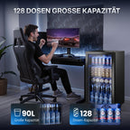 Mini Getränkekühlschrank 90L mit Glasfront für bis zu 128 Dosen mit verstellbaren Regalen Energieklasse C