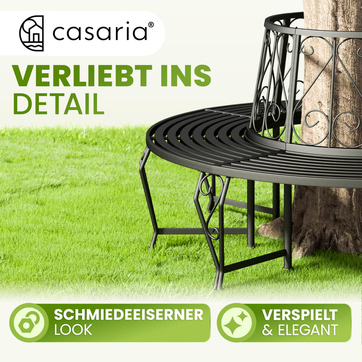 Gartenbank 360 Grad Baumbank aus Metall wetterfest robust langlebig Sitzbank für den Außenbereich