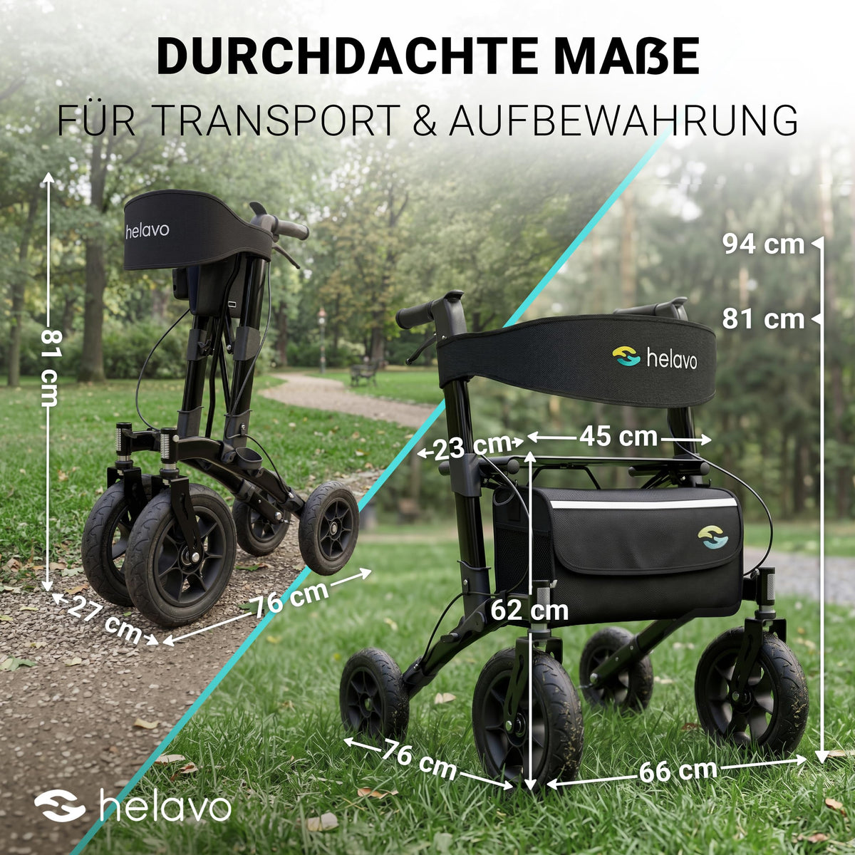 Faltbarer Outdoor Rollator mit Luftbereifung für den Außenbereich als Gehhilfe und Mobilitätshilfe