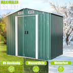 XL Metall Gerätehaus 4,2m³ mit Fundament 195x131x186cm 2x Schiebetür Satteldach Arbeitshandschuhe Grün