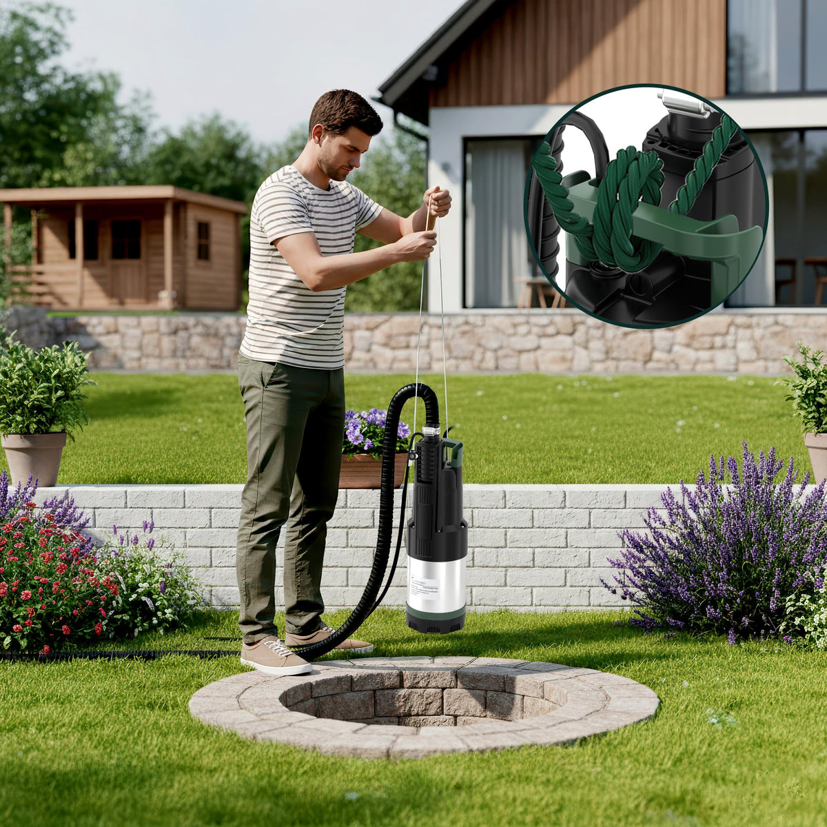 Tauchdruckpumpe 1100W 6300 l/h max. Förderhöhe 47 m für Gartenbewässerung, Wassertank und Kellerentwässerung