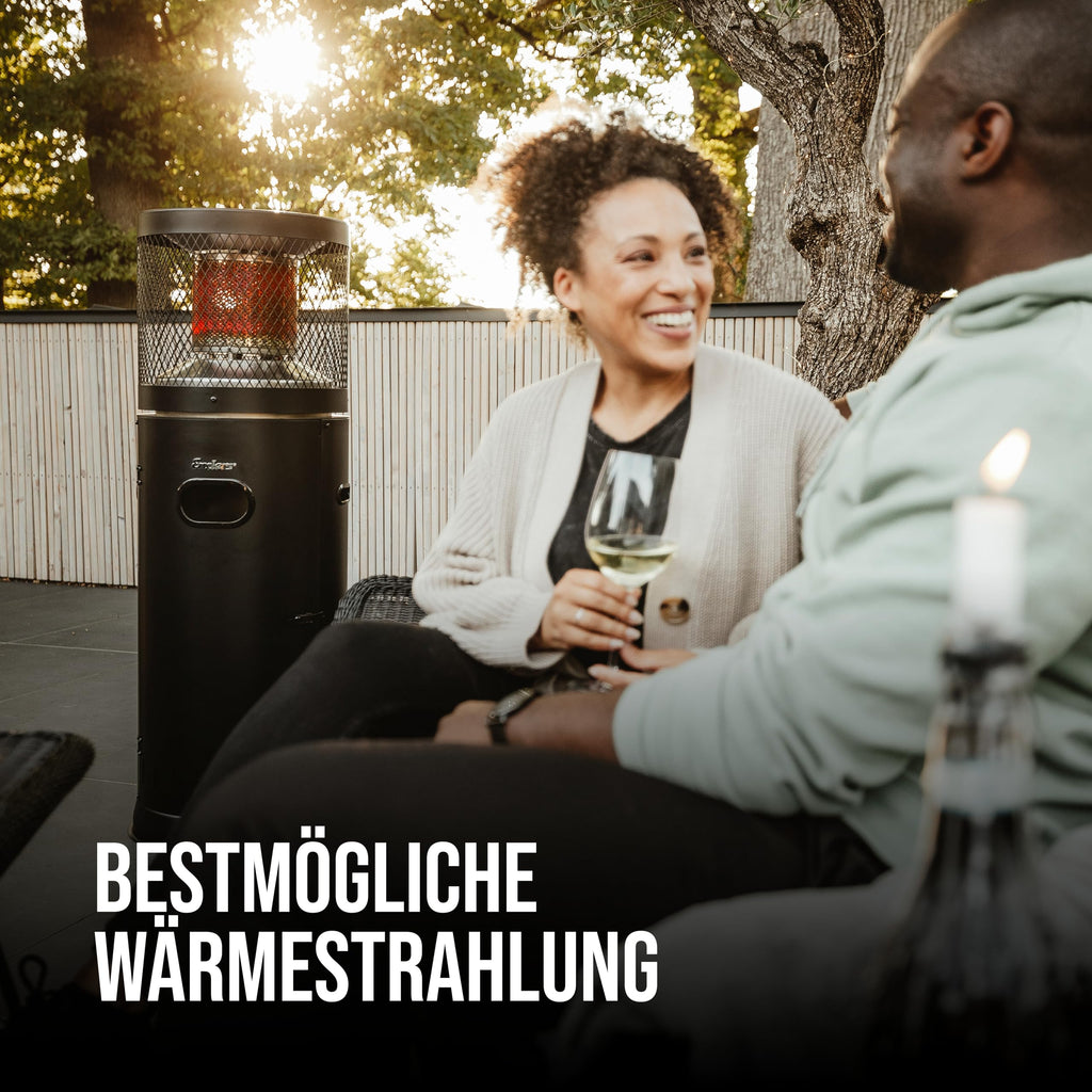 Gas Terrassenheizer Polo Black 2.0 stufenlos regulierbar Reflektionssystem Transporträder Umkippsicherung