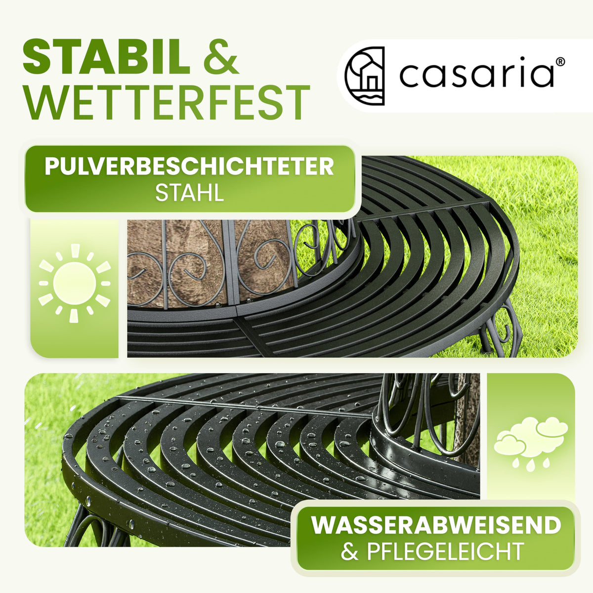 Gartenbank 360 Grad Baumbank aus Metall wetterfest robust langlebig Sitzbank für den Außenbereich