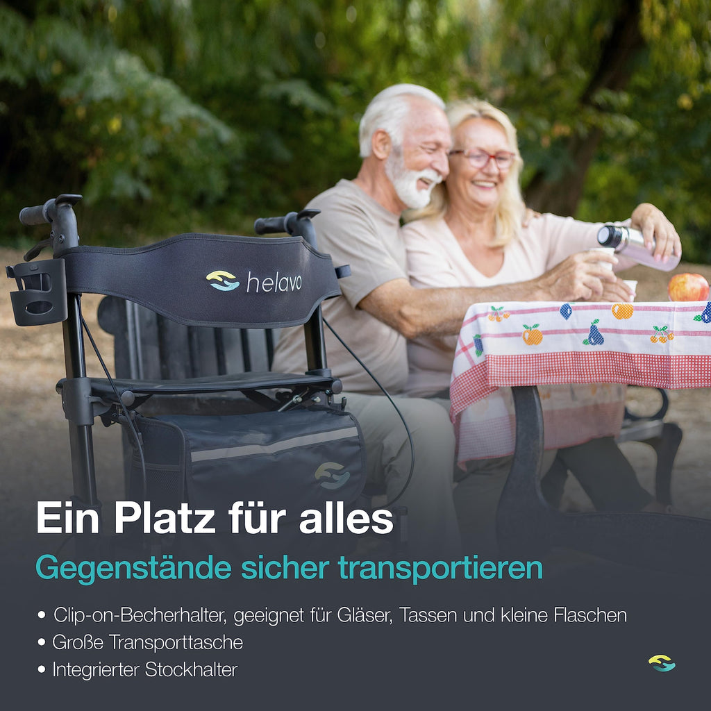 Faltbarer Outdoor Rollator mit Luftbereifung für den Außenbereich als Gehhilfe und Mobilitätshilfe